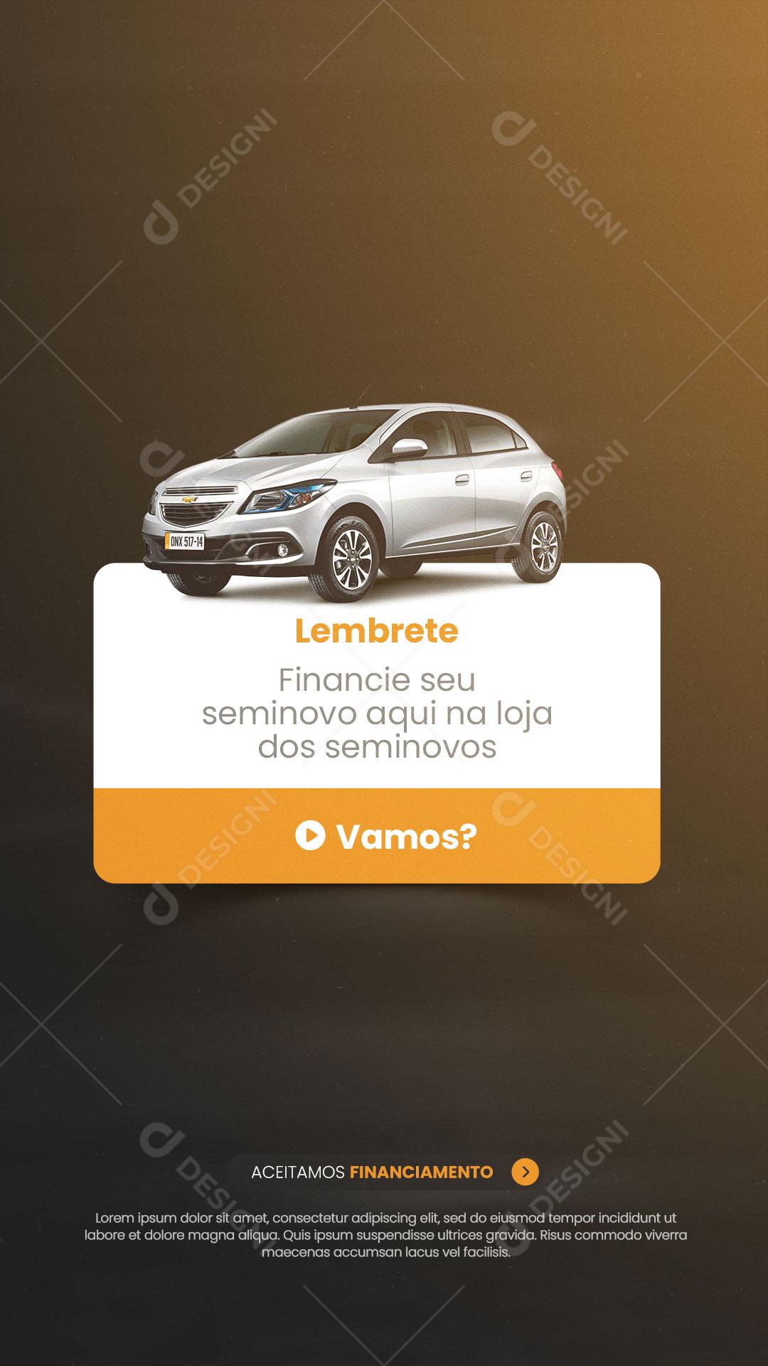 Story Concessionária Veículos Seminovos Lembrete Social Media PSD Editável