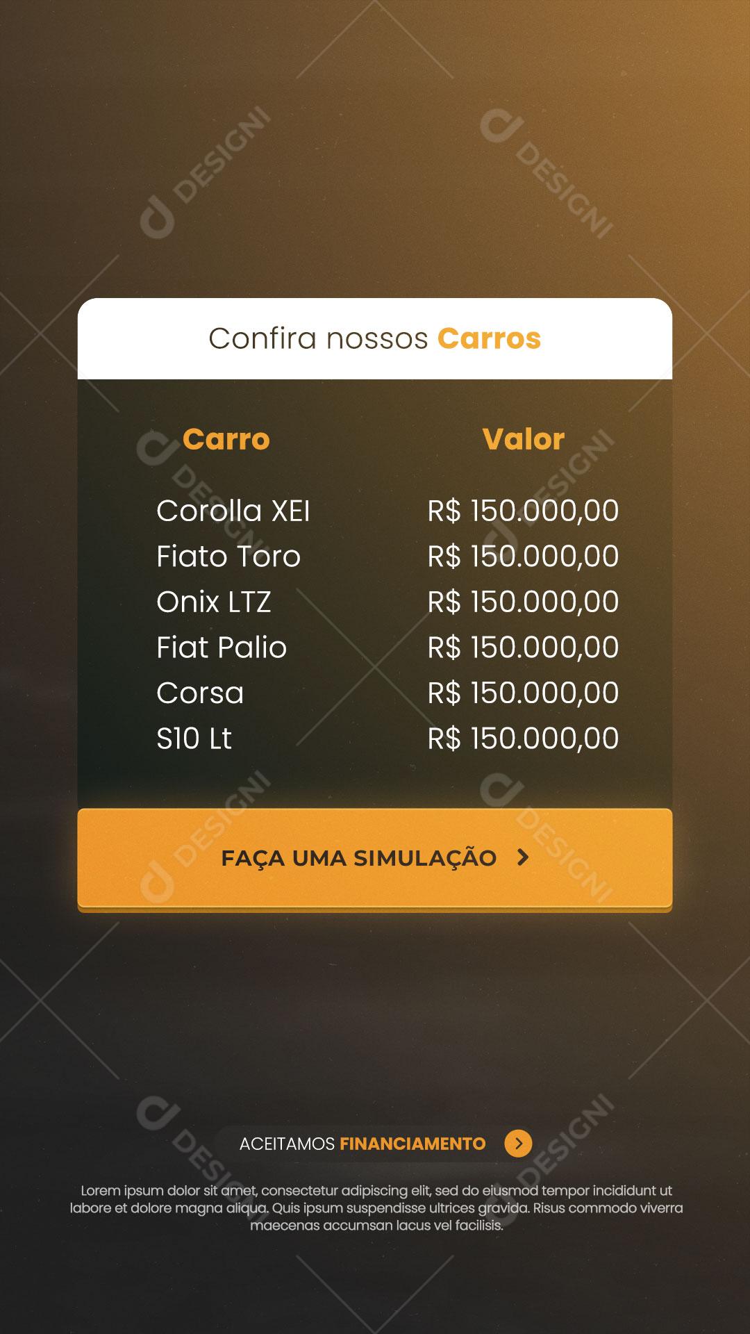 Social Media Concessionária Veículos Seminovos Confira Nosso Carros PSD Editável