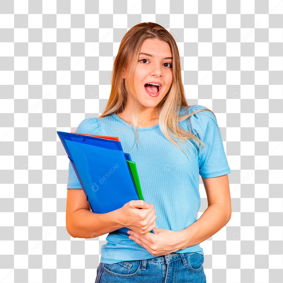 Aluna jovem com livros de volta para a escola