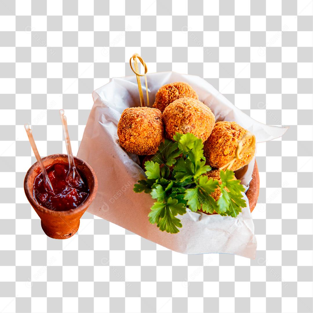 Deliciosa bola de queijo e molho de ketchup