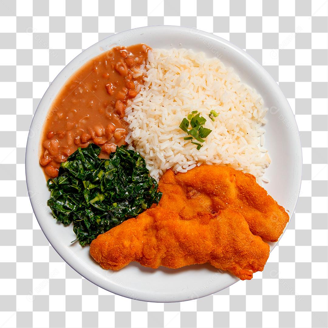 Delicioso prato de frango empanado com arroz