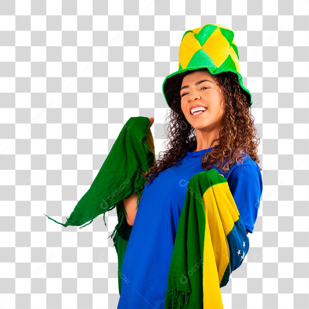 Fã brasileira comemorando o jogo de futebol