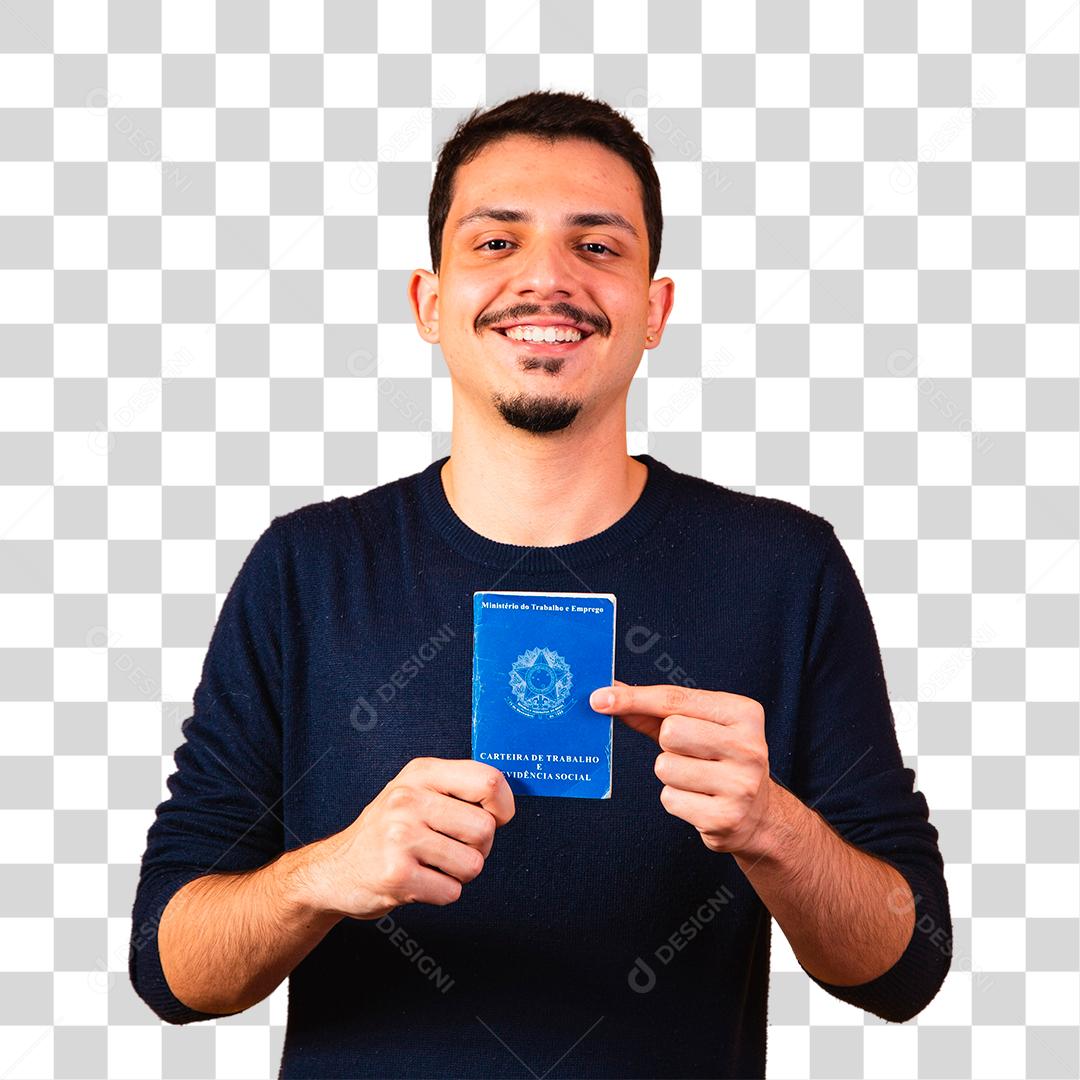 Homem brasileiro segurando uma carteira de trabalho social