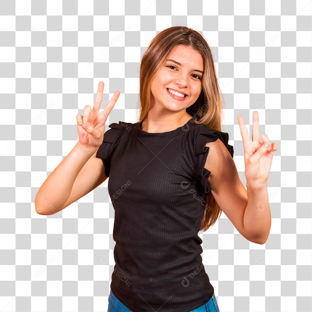 Jovem loira feliz fazendo gesto positivo