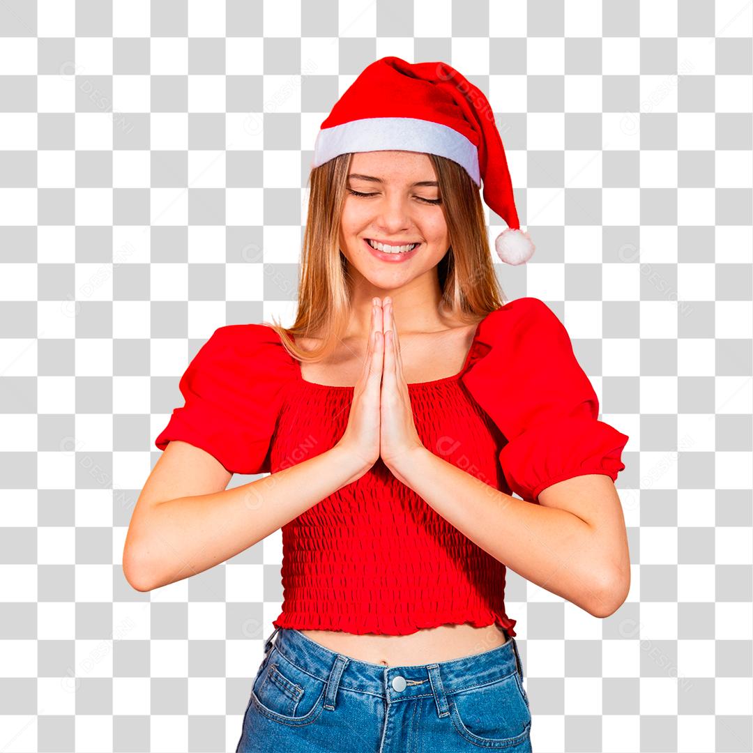 Jovem mulher bonita usando chapéu de Papai Noel Natal