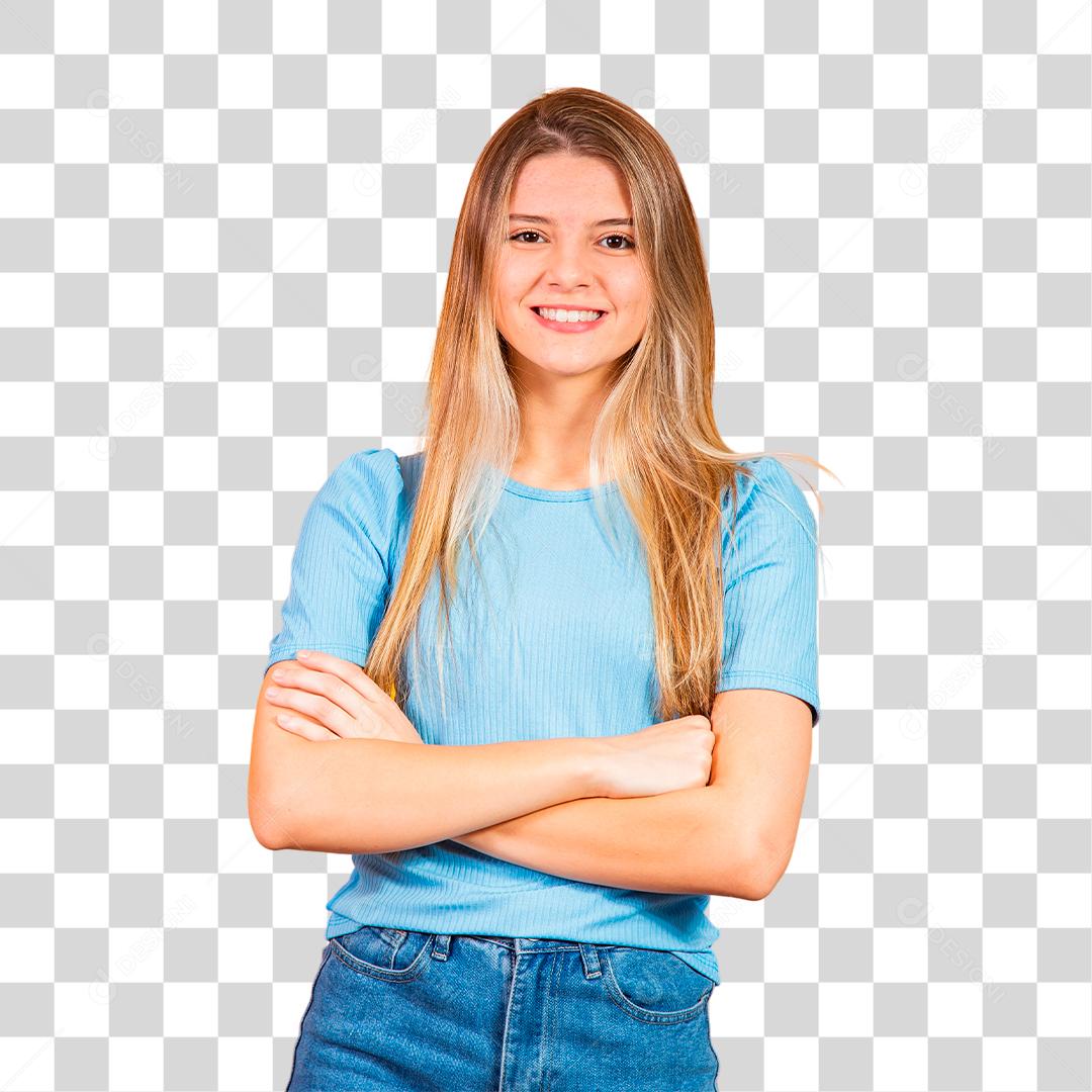 Jovem mulher Sorrindo de braços cruzados