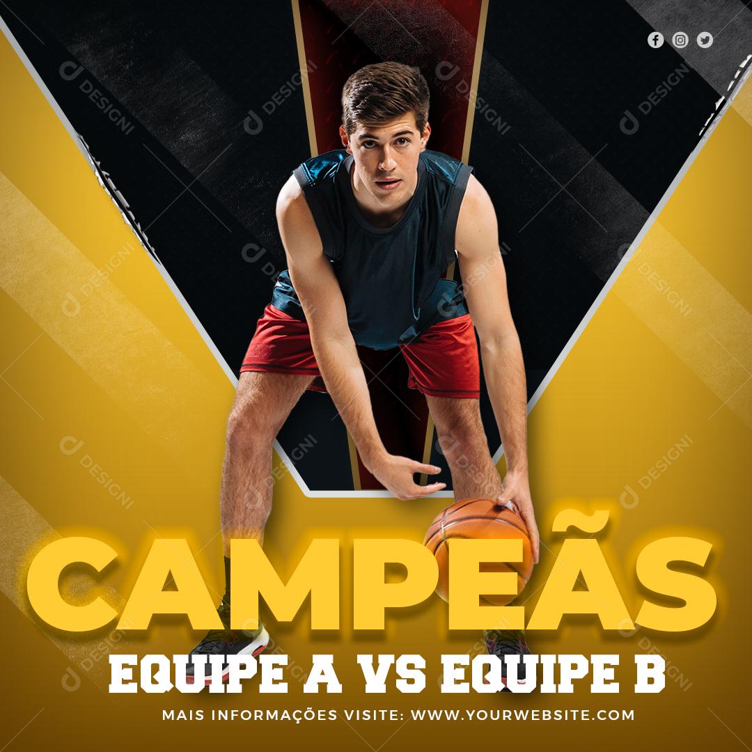 Campeãs Equipe A vs Equipe B Basquete Esportes Social Media PSD Editável