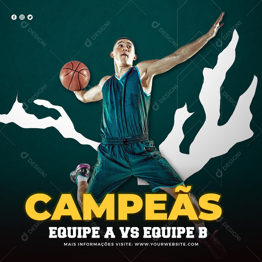 Social Media Campeãs Equipe A vs Equipe B Basquete Esportes PSD Editável