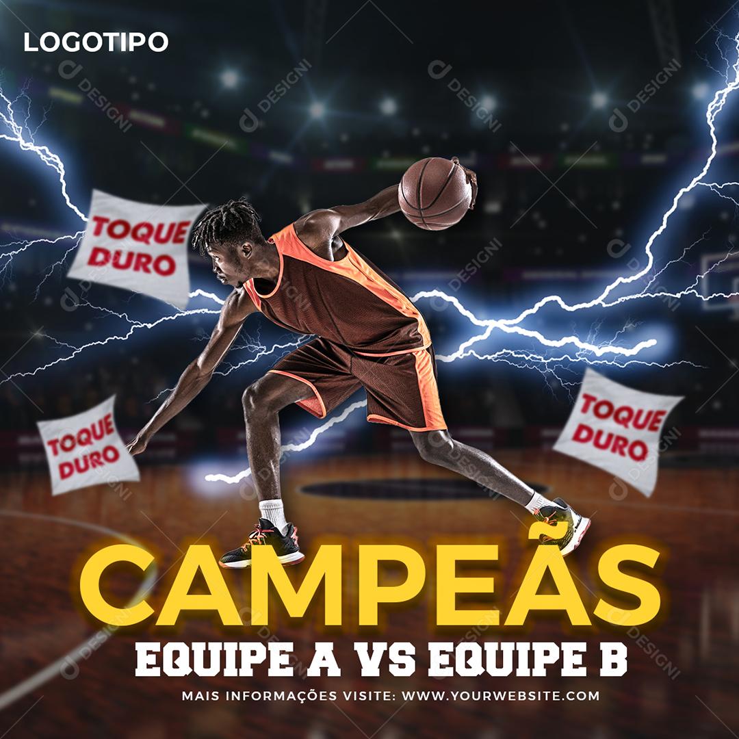 Campeãs Equipe A vs Equipe B Basquete Esportes Social Media PSD Editável