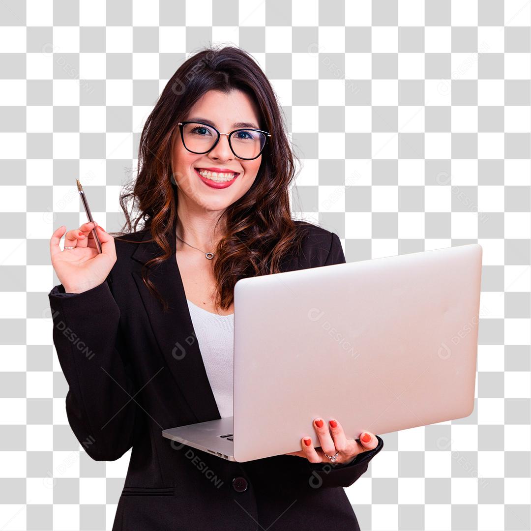 Mulher linda segurando notebook