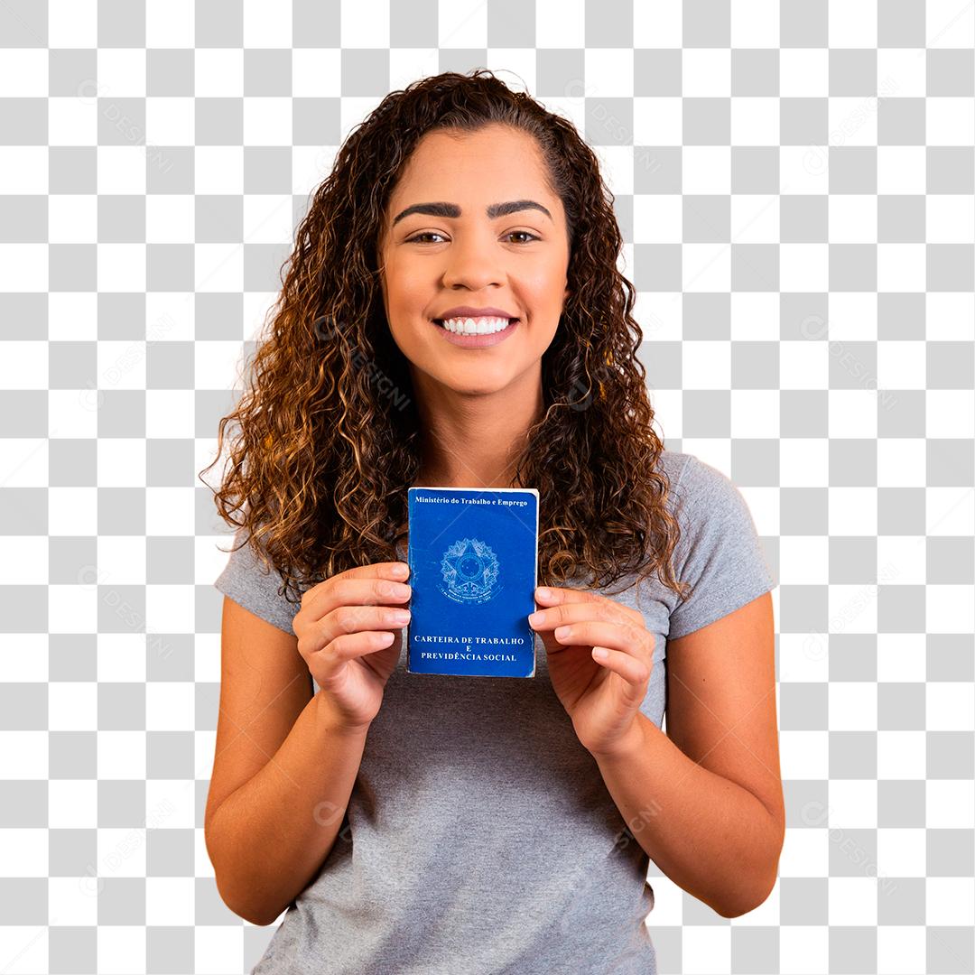 Mulher linda segurando carteira de trabalho