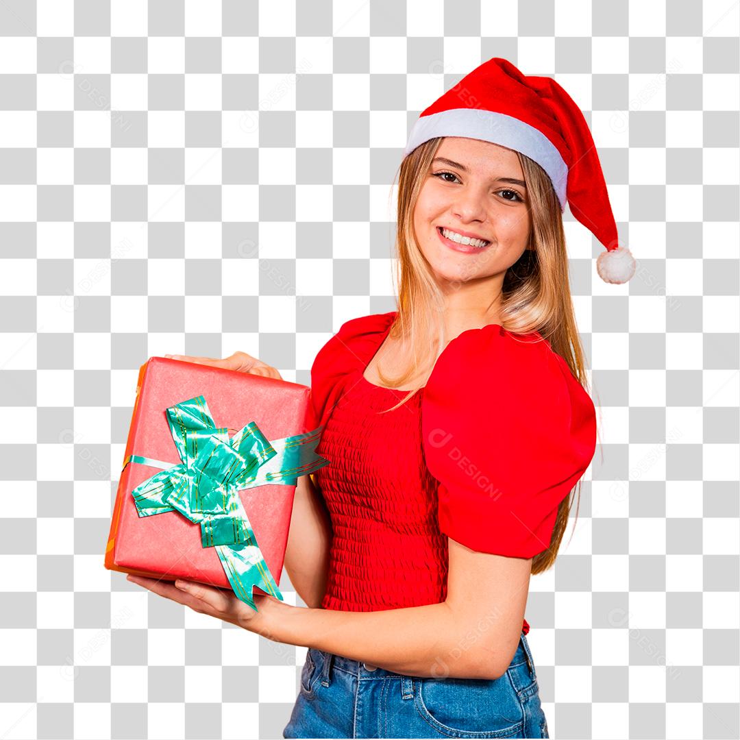 Linda mulher garota jovem segurando caixa de presente