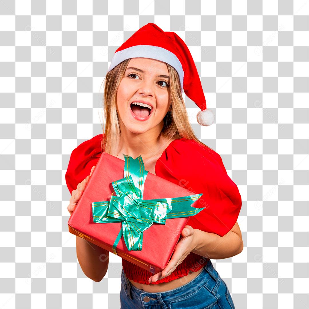 Linda mulher garota jovem segurando caixa de presente