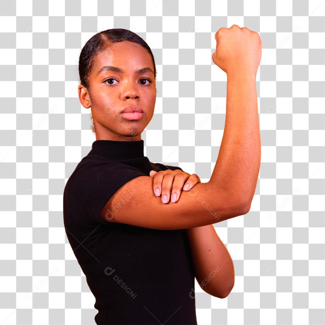 mulher negra fazendo sinal de militância ou independência