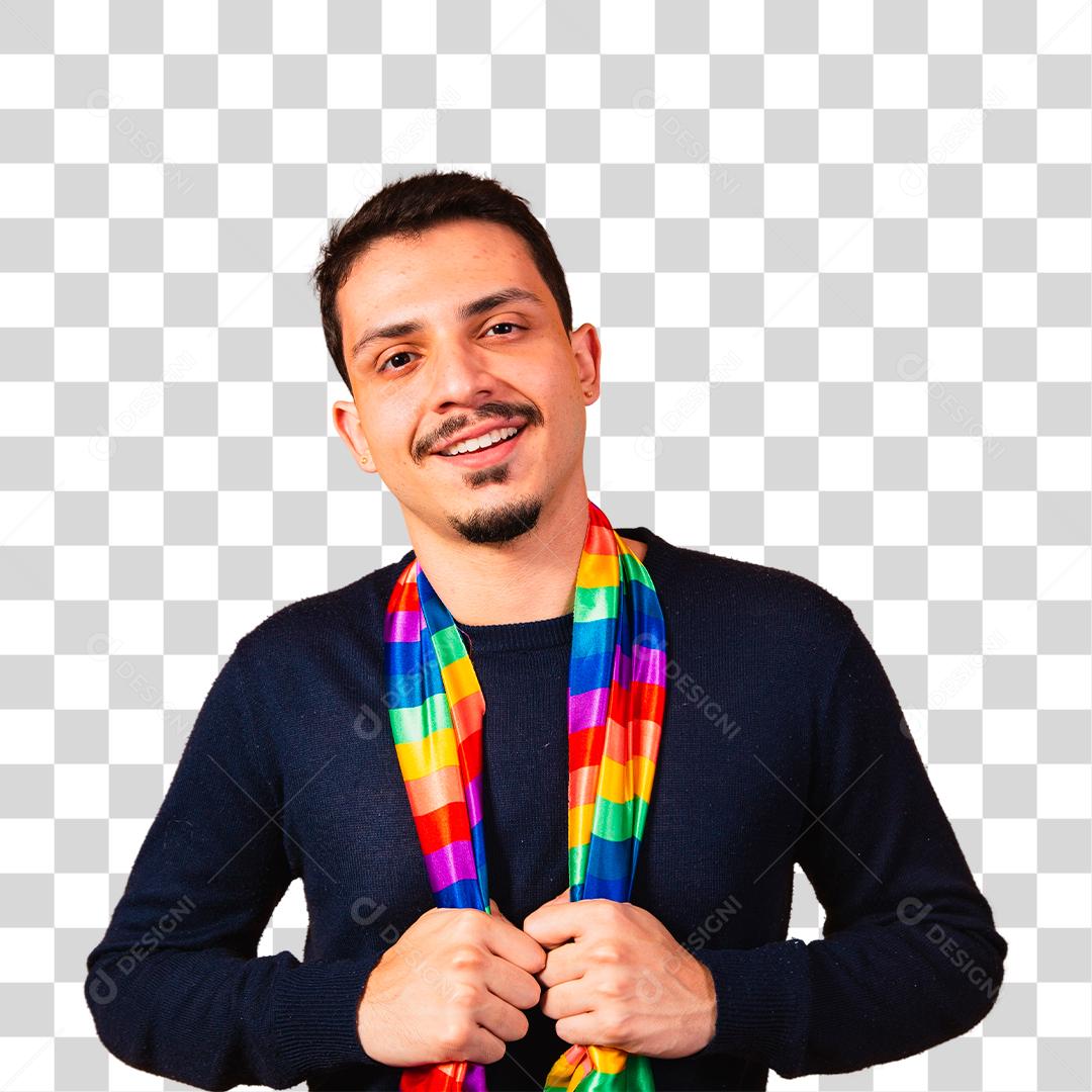 Garoto homossexual segurando bandeira lgbt