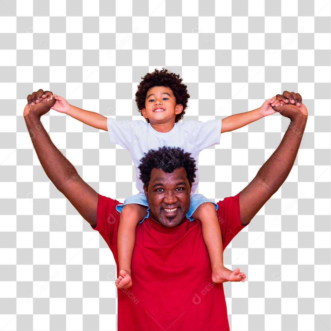 Pai e filho afro sorrindo e brincando