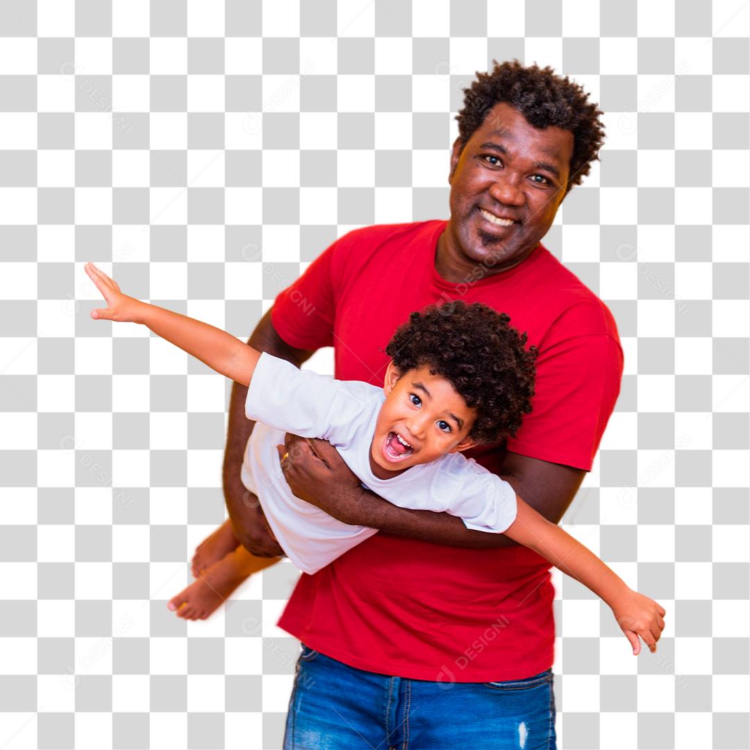 Pai e filho felizes afro sorrindo e brincando. Conceito de dia dos pais