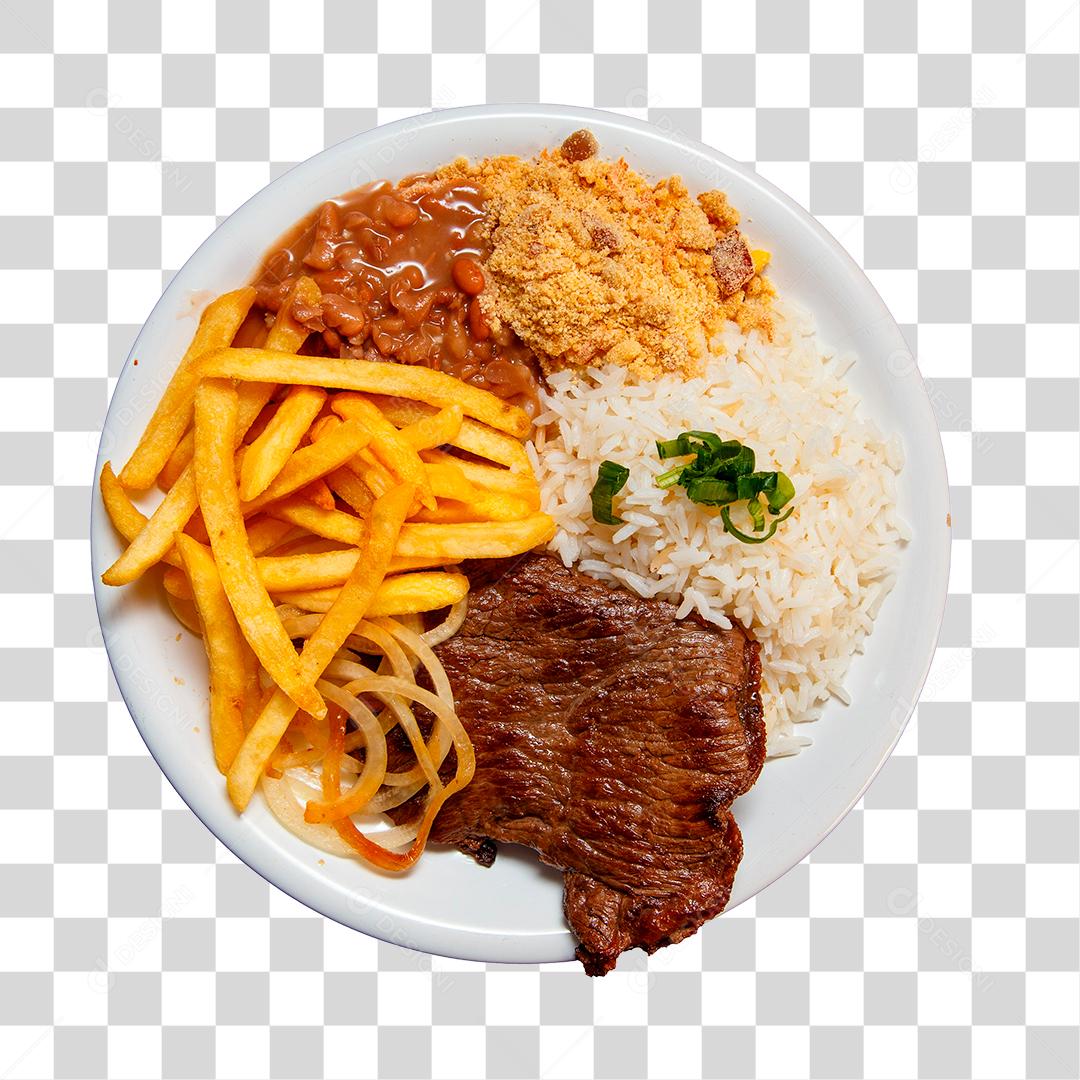 Prato de Arroz feijão batata frita e bife comida típica brasileira