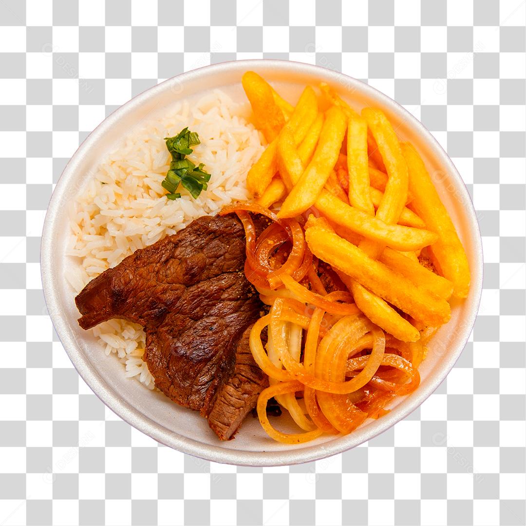 Prato de Arroz feijão batata frita e bife comida típica brasileira