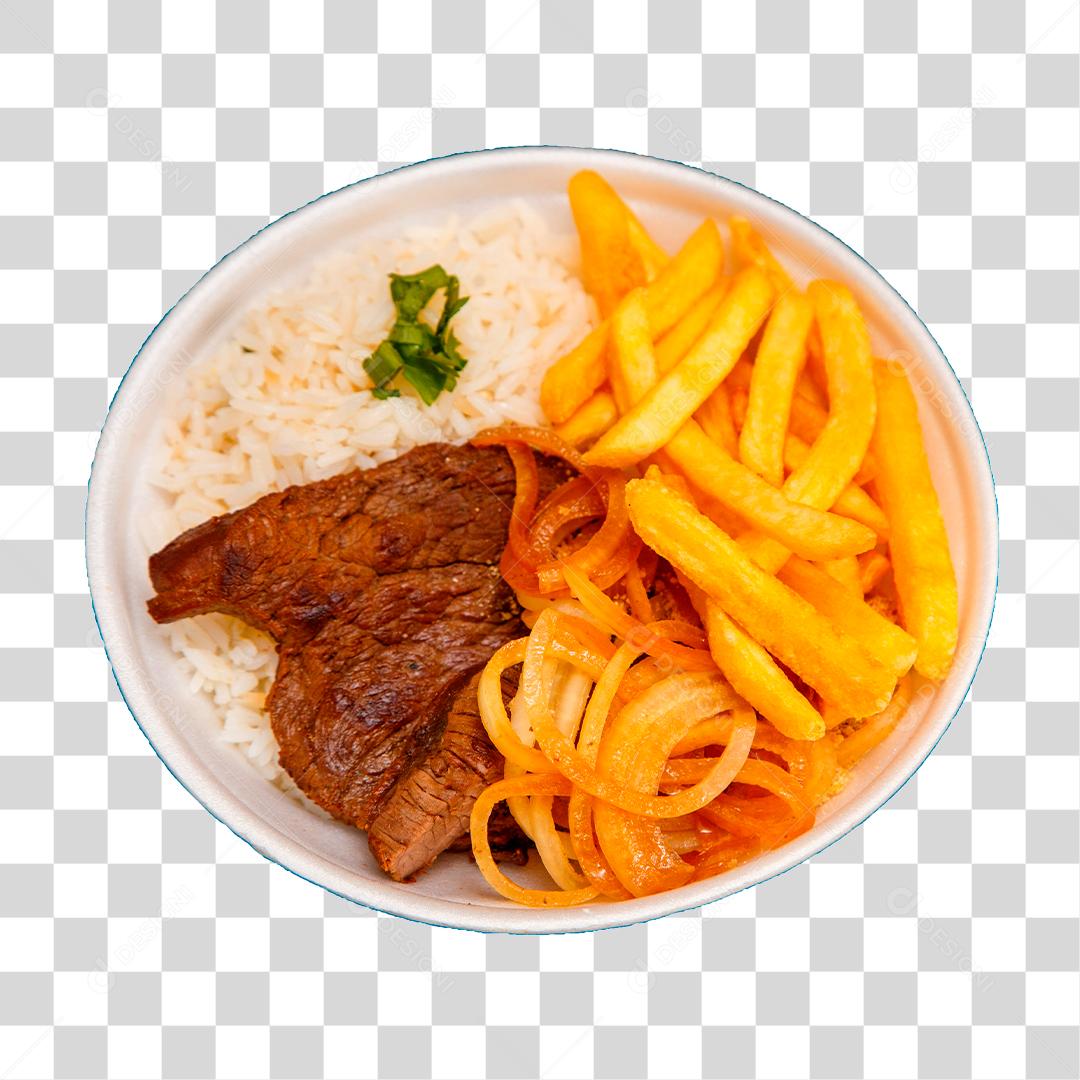 Prato de Arroz feijão batata frita e bife comida típica brasileira
