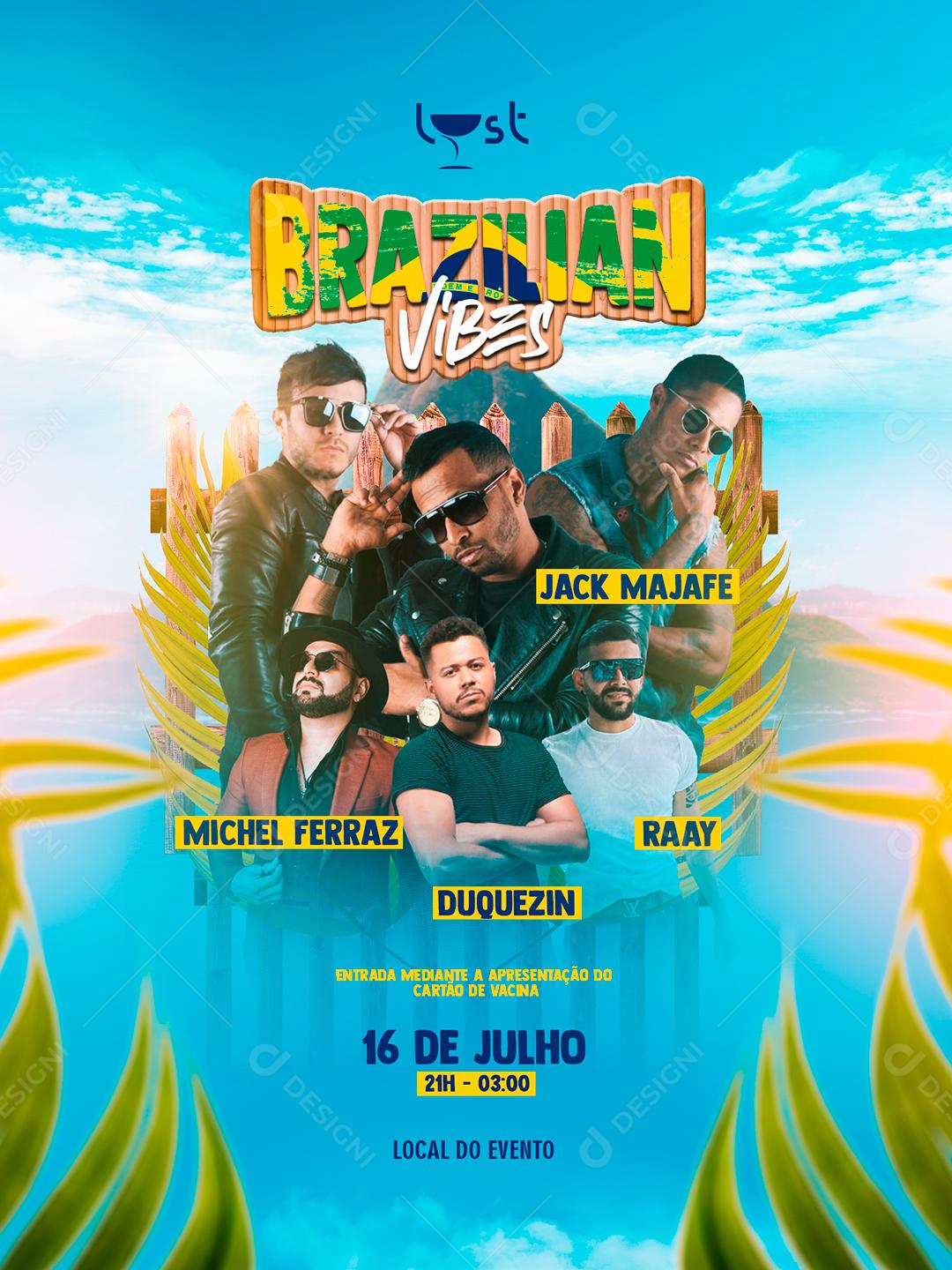 Social Media Brazilian VIbes Michel Ferraz Jack Majafe Duquezin e Raay Flyers PSD Editável