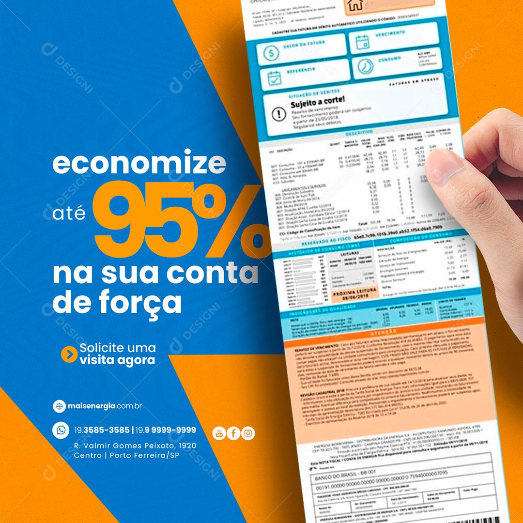 Social Media Economize até 95% na sua Conta de Força Energia Solar PSD Editável