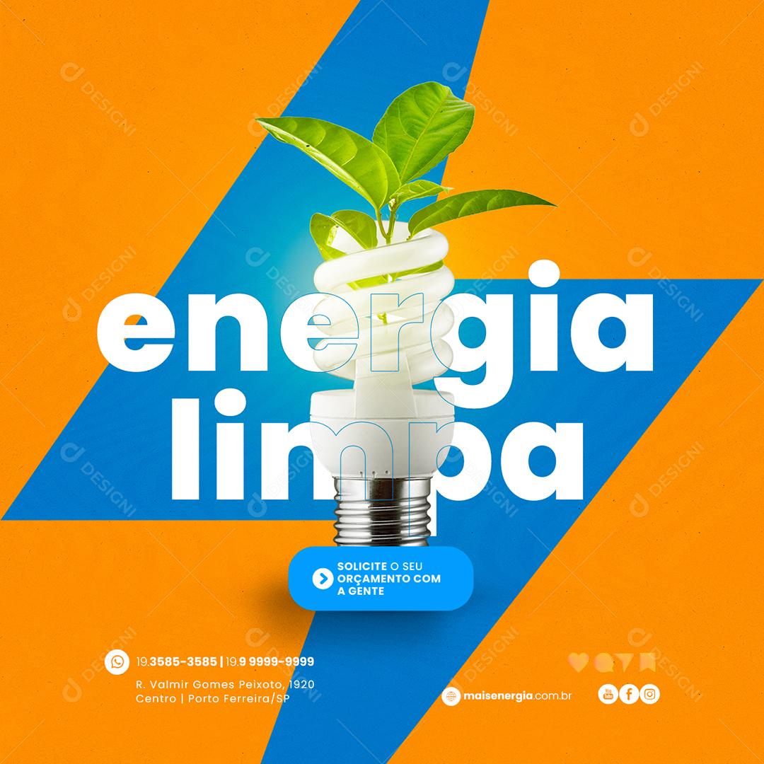 Social Media Energia Limpa Solicite o seu Orçamento Energia Solar PSD Editável