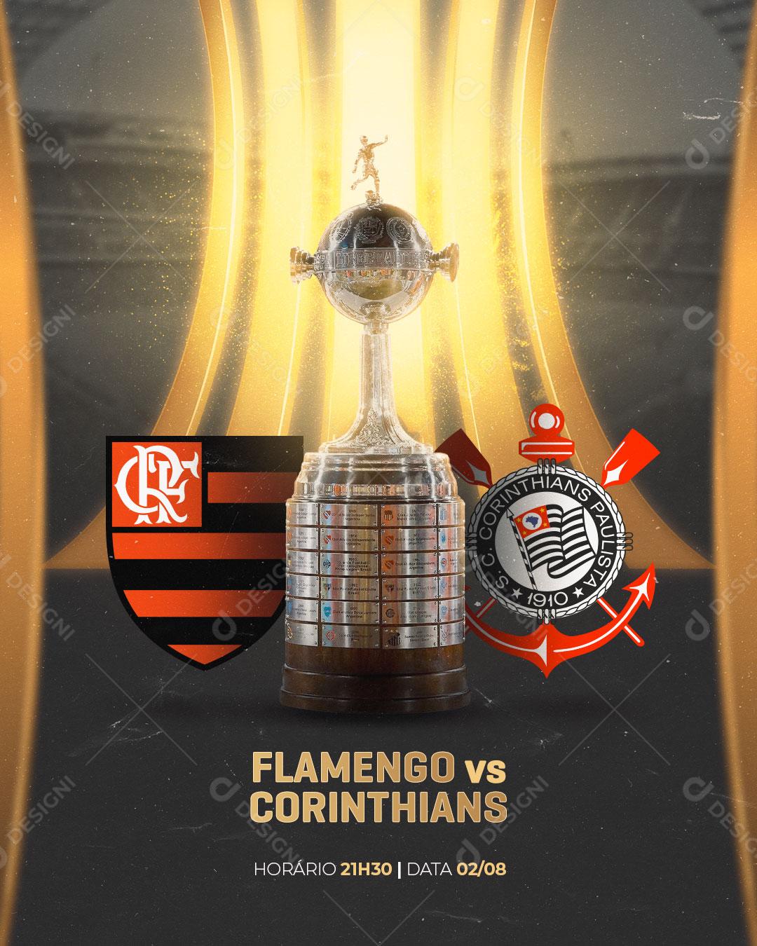 Post Futebol Quartas de Final da Copa Libertadores da América Flamengo x Corinthians Social Media PSD Editável