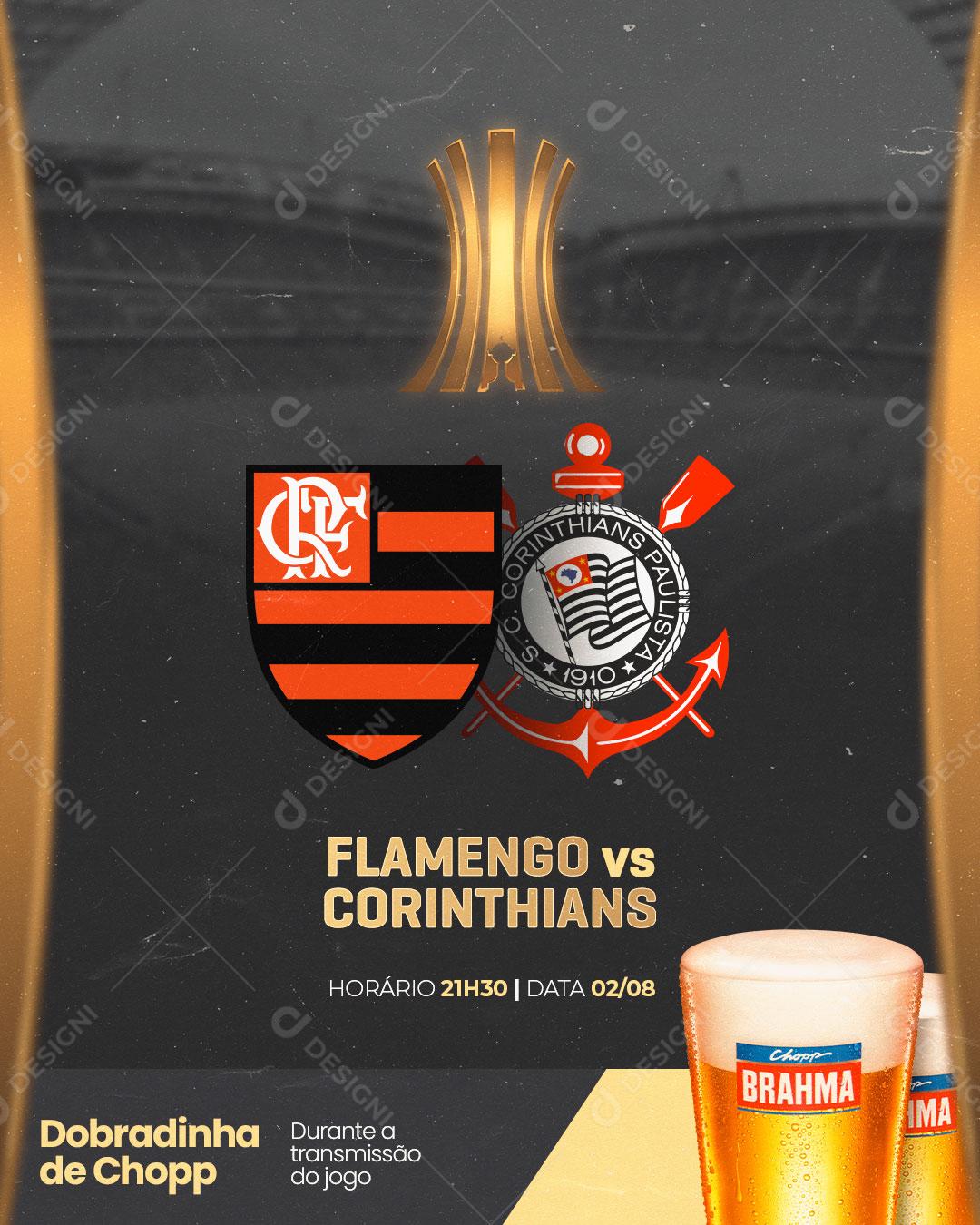 Post Futebol Quartas de Final da Copa Libertadores da América Flamengo x Corinthians Social Media PSD Editável