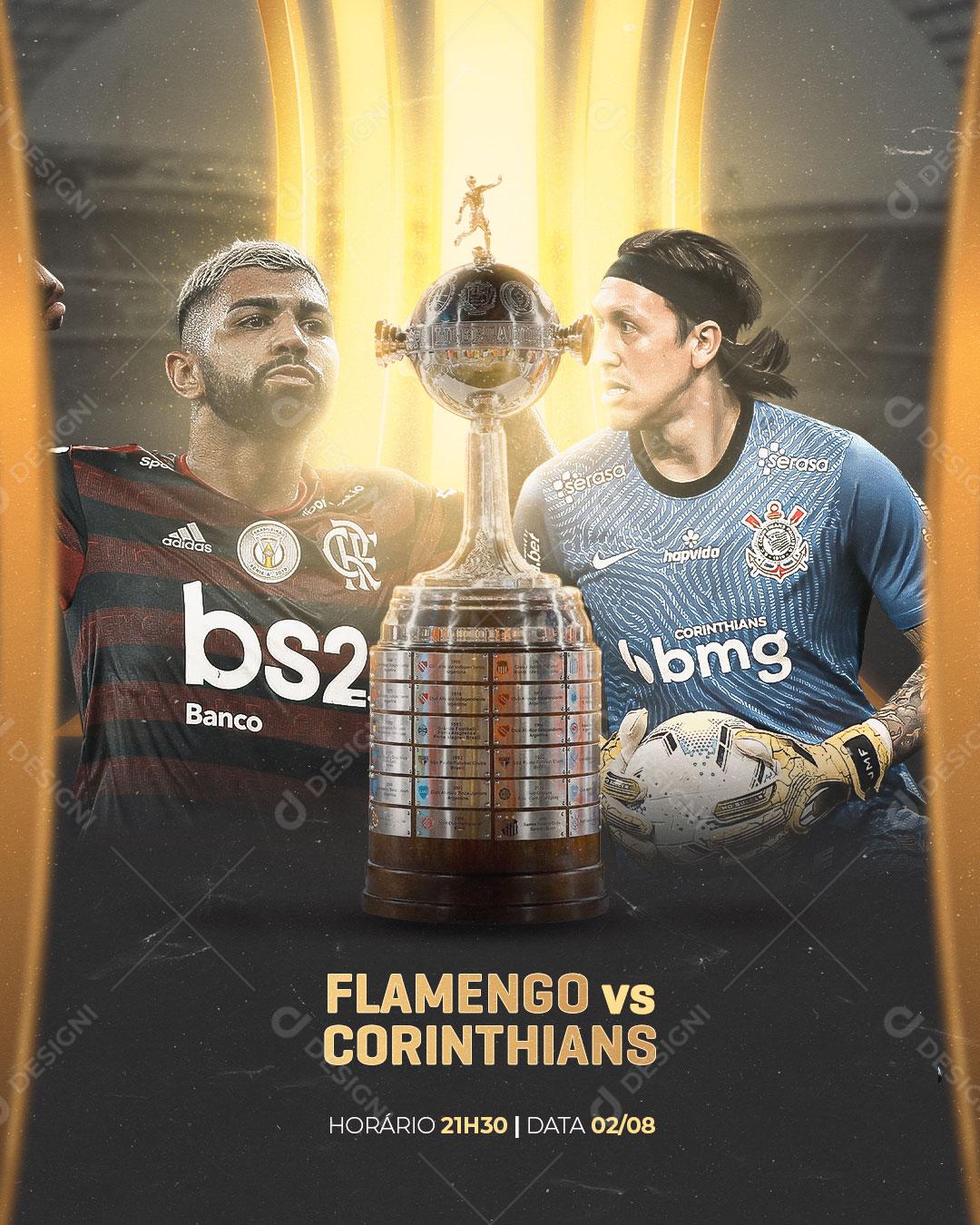 Post Futebol Quartas de Final da Copa Libertadores da América Flamengo x Corinthians Social Media PSD Editável