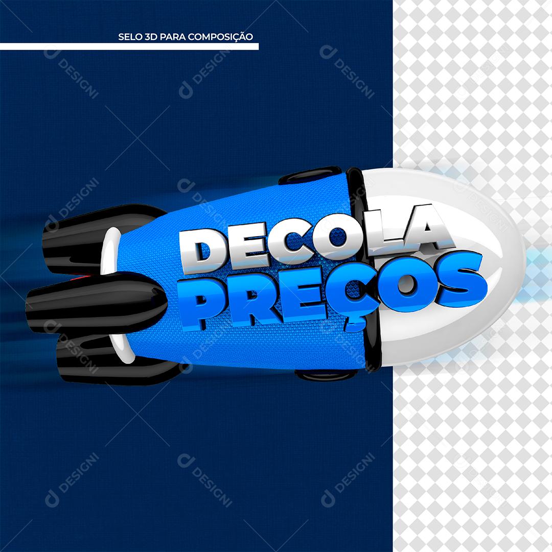 Decola Preços Selo 3D Branco e Azul para Composição PSD