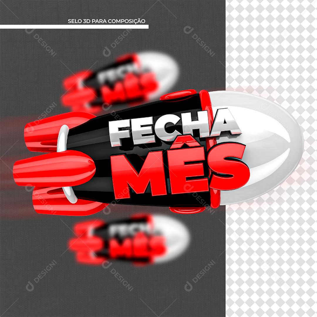 Close Month 3D White and Red Stamp for Composition PSD