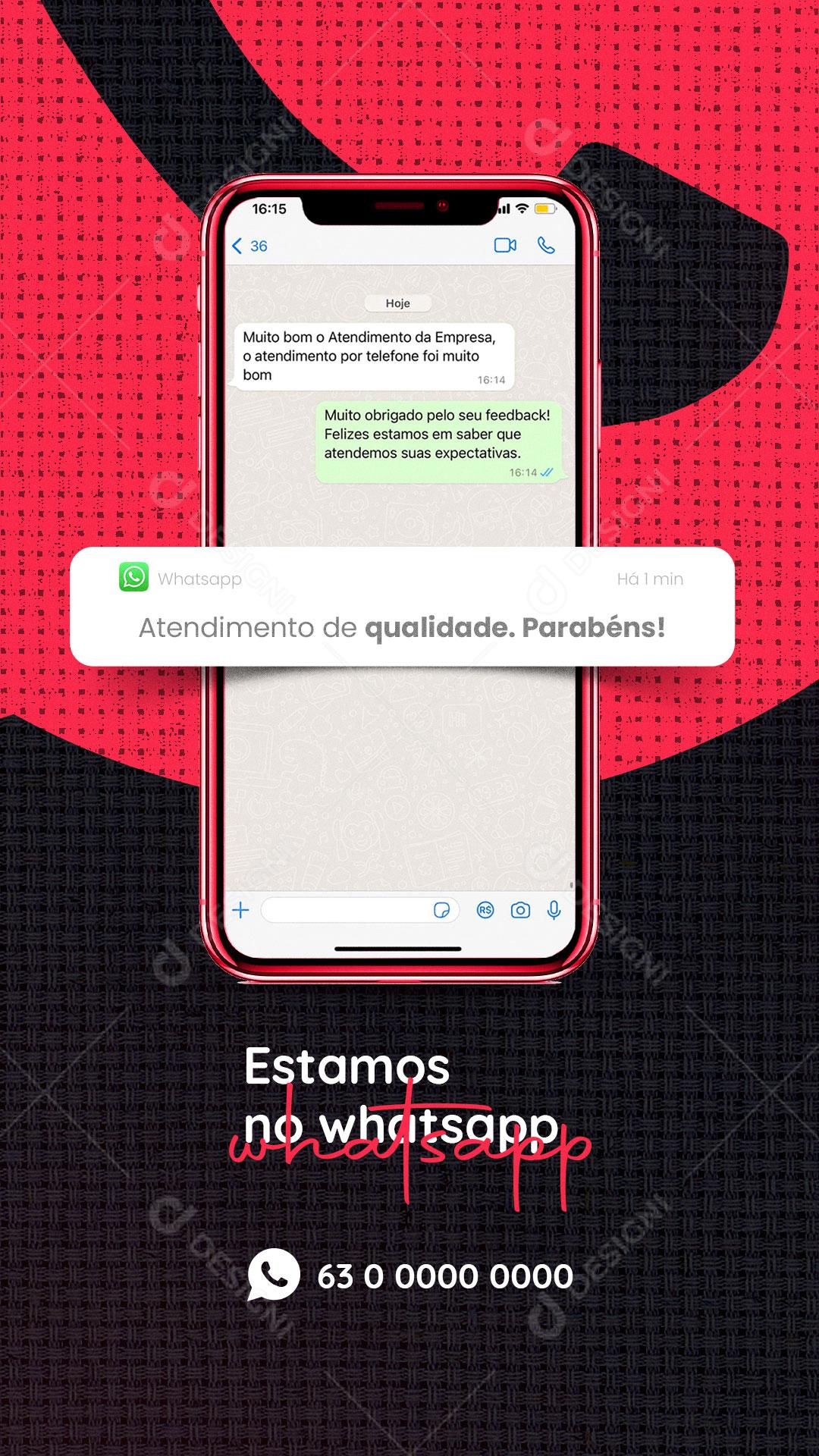Story Feedback Loja de Importados Atendimento de Qualidade Estamos no Whatsapp Social Media PSD Editável