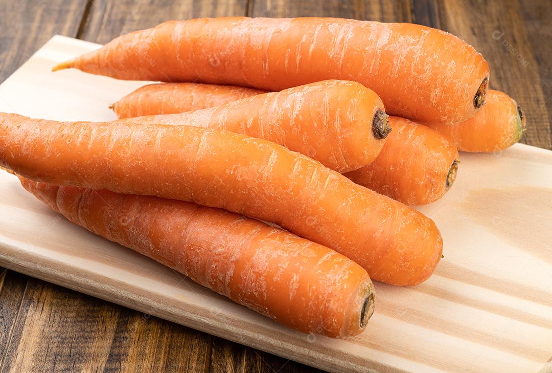 Carrots on a wooden table.