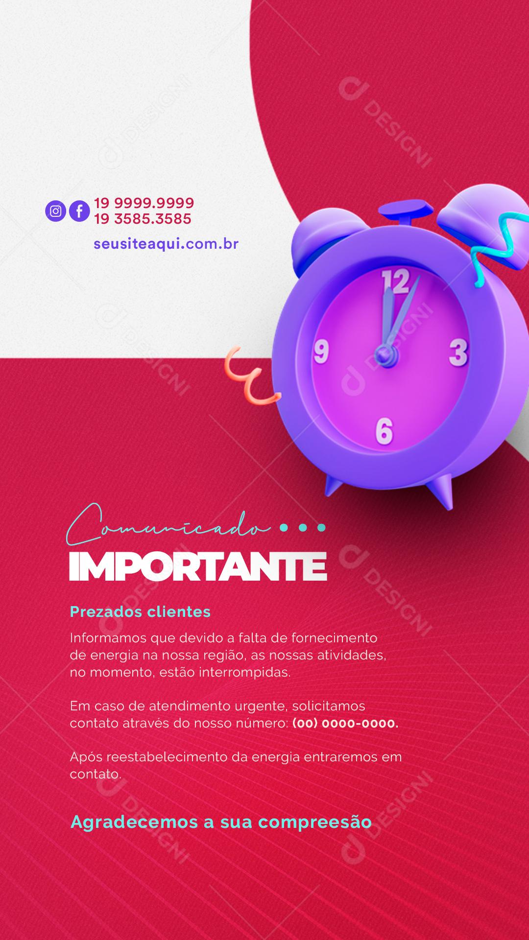 Story Prezados Clientes Comunicado Importante Social Media PSD Editável