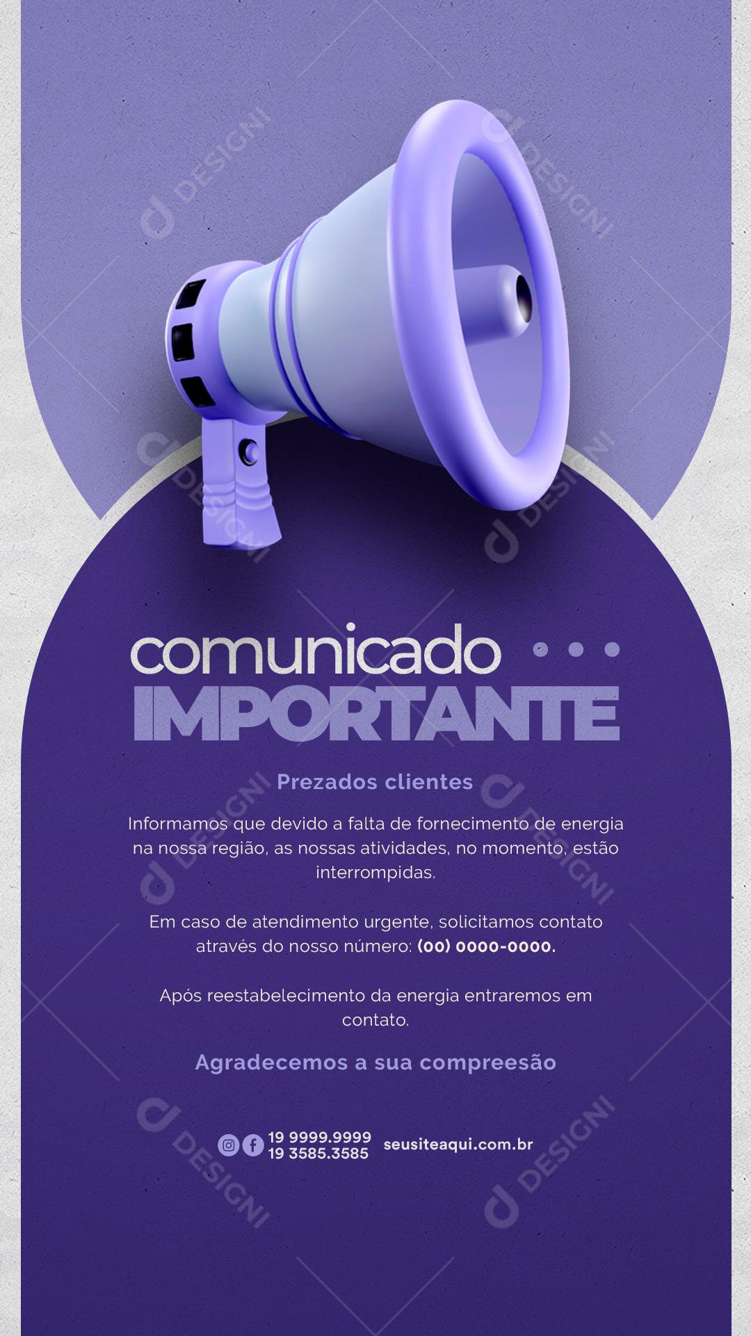 Story Comunicado Importante prezados clientes Lojas Social Media PSD Editável