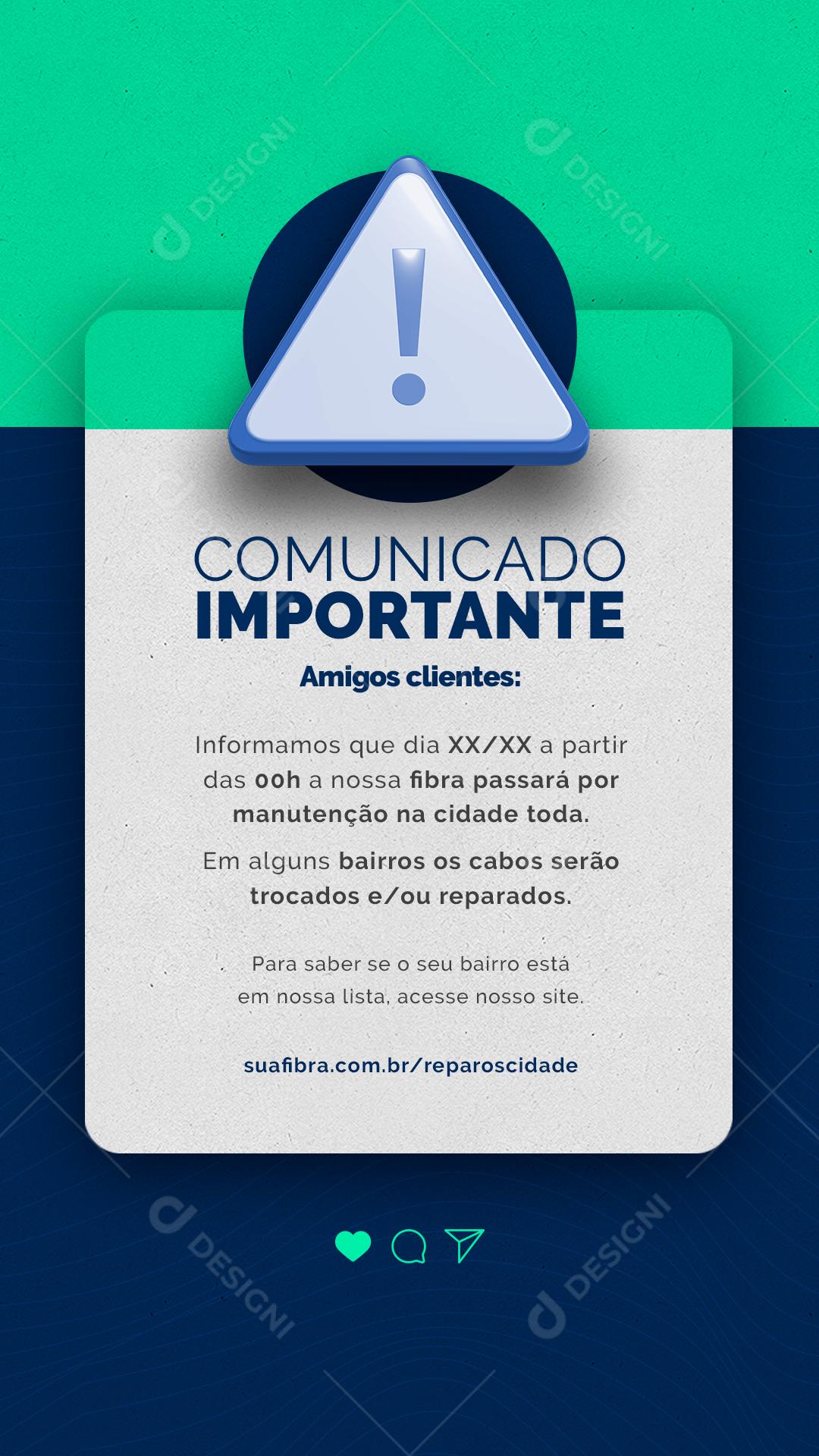 Story Comunicado Importante Amigos Clientes Social Media PSD Editável