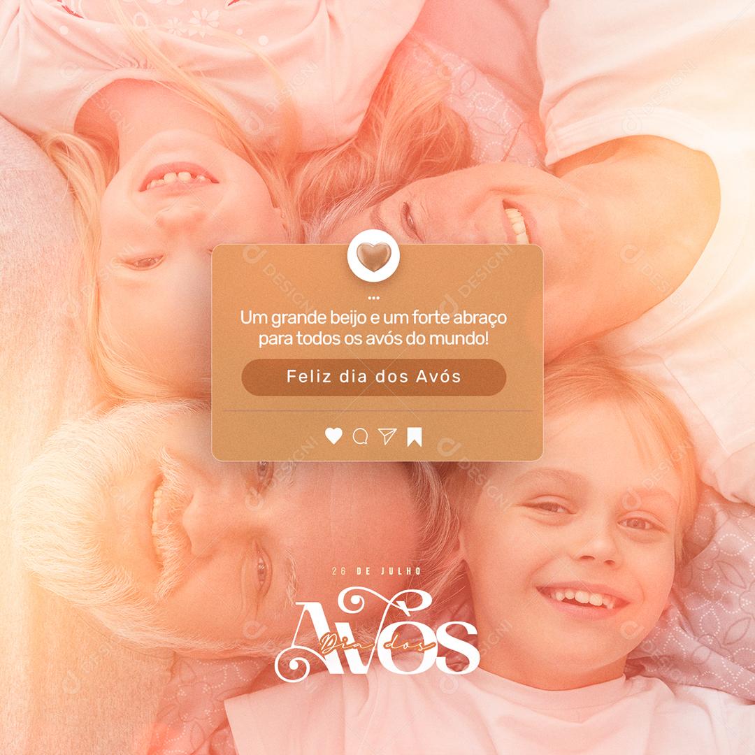 Social Media Um grande Beijo e um Forte Abraço Dia dos Avós PSD Editável