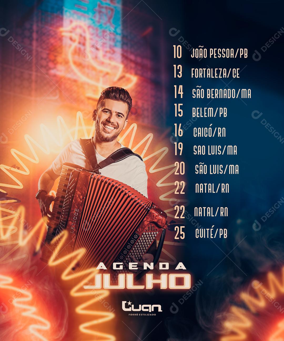 Flyer Story Cantor de Forró Agenda Julho Luan Estilizado Social Media PSD Editável