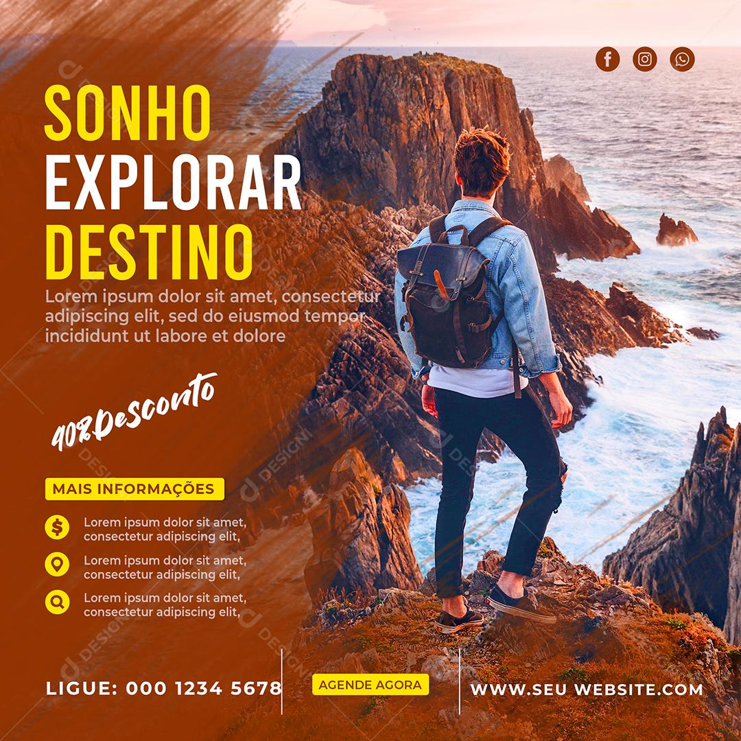 Social Media Sonho Explorar Destino 40% de Desconto Viagem PSD Editável