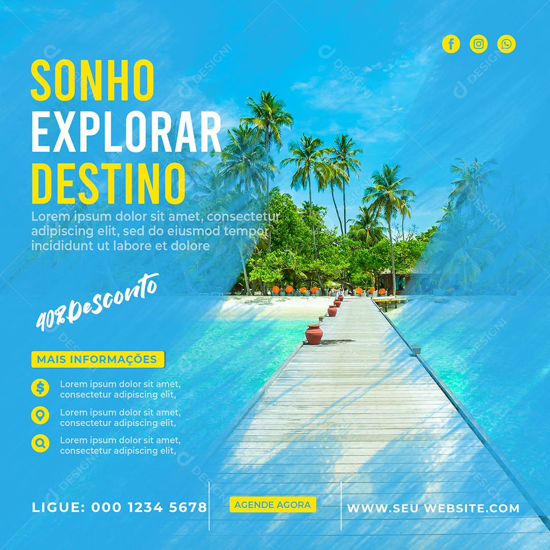 Sonho Explorar Destino 40% de Desconto Viagem Social Media PSD Editável