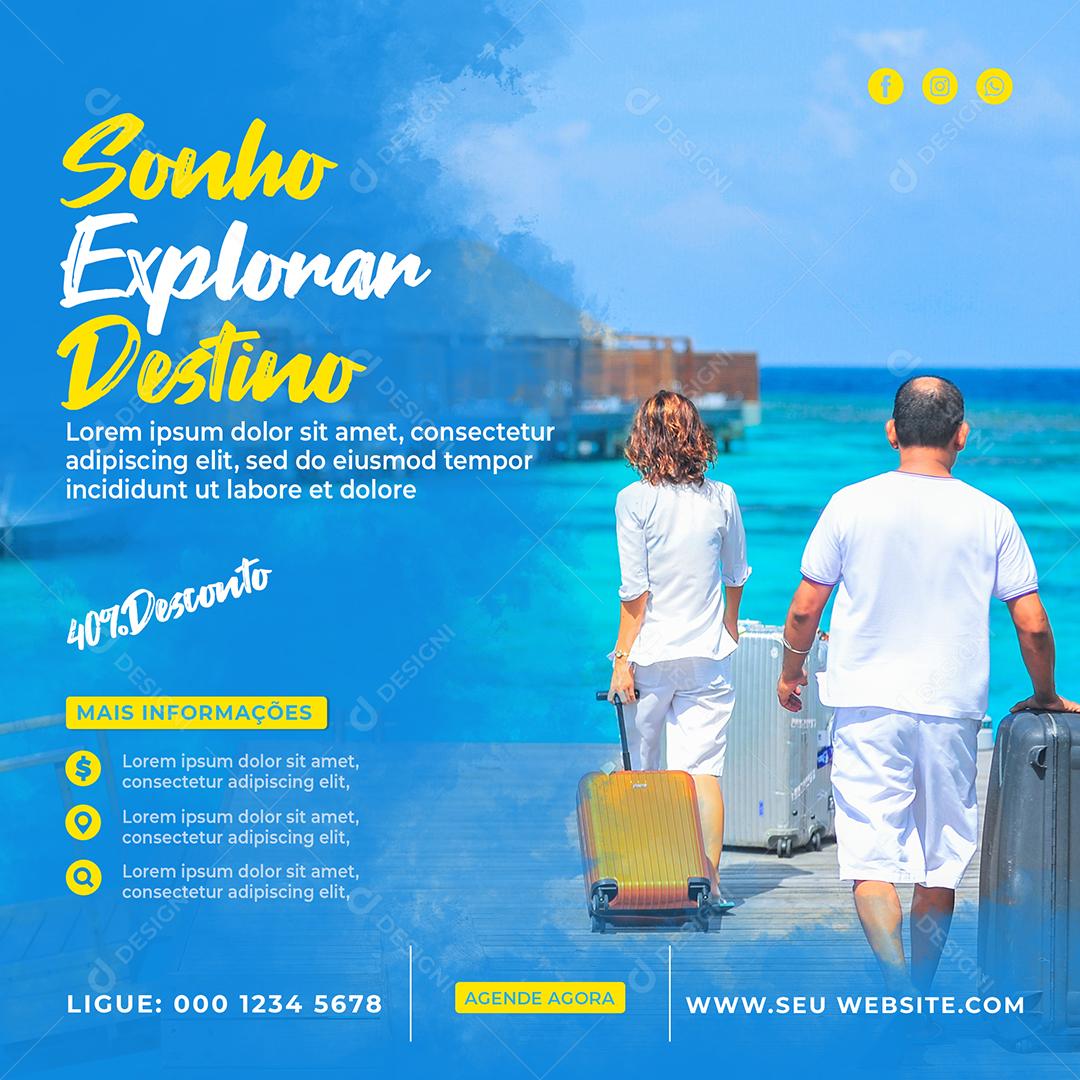 Social Media Sonho Explorar o Destino 40% Desconto Viagem PSD Editável