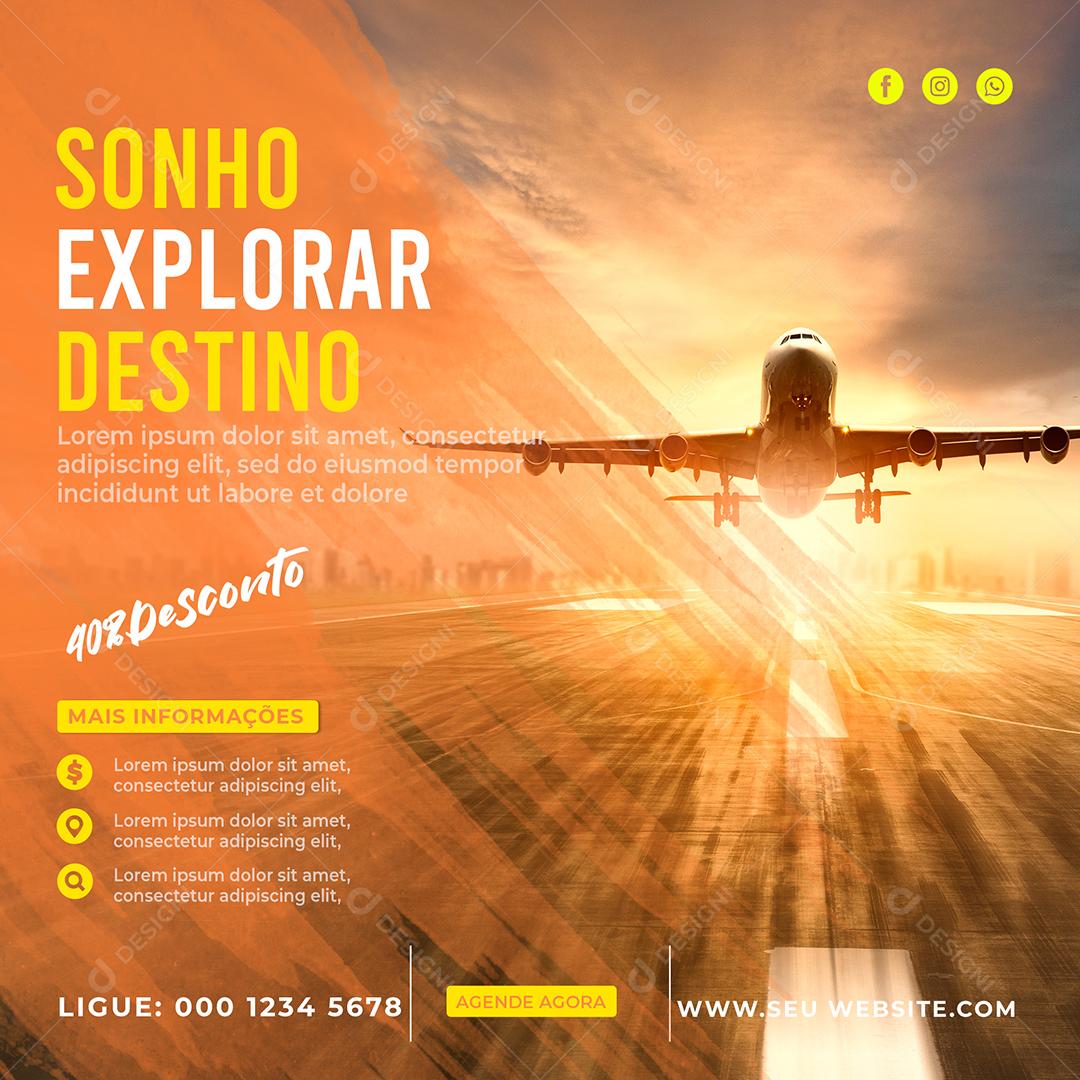 Social Media Sonho Explorar Destino 40% de Desconto Viagem PSD Editável