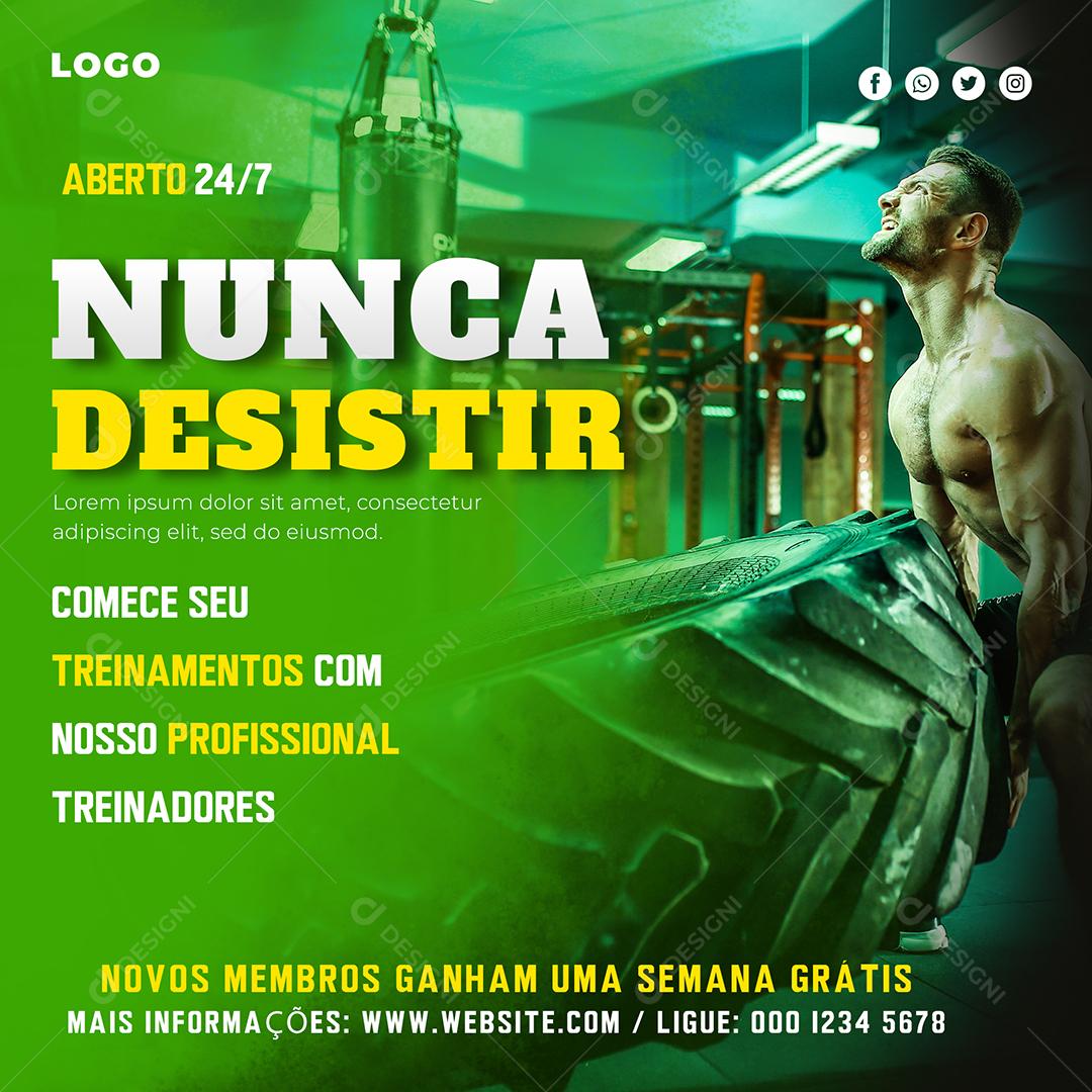 Nunca Desistir Comece seus Treinamentos com nosso Treinadores Social Media Academia PSD Editável
