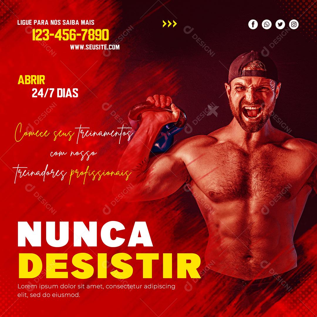 Social Media Comece Treinando com Nosso Profissional Nunca Desitir Academia PSD Editável
