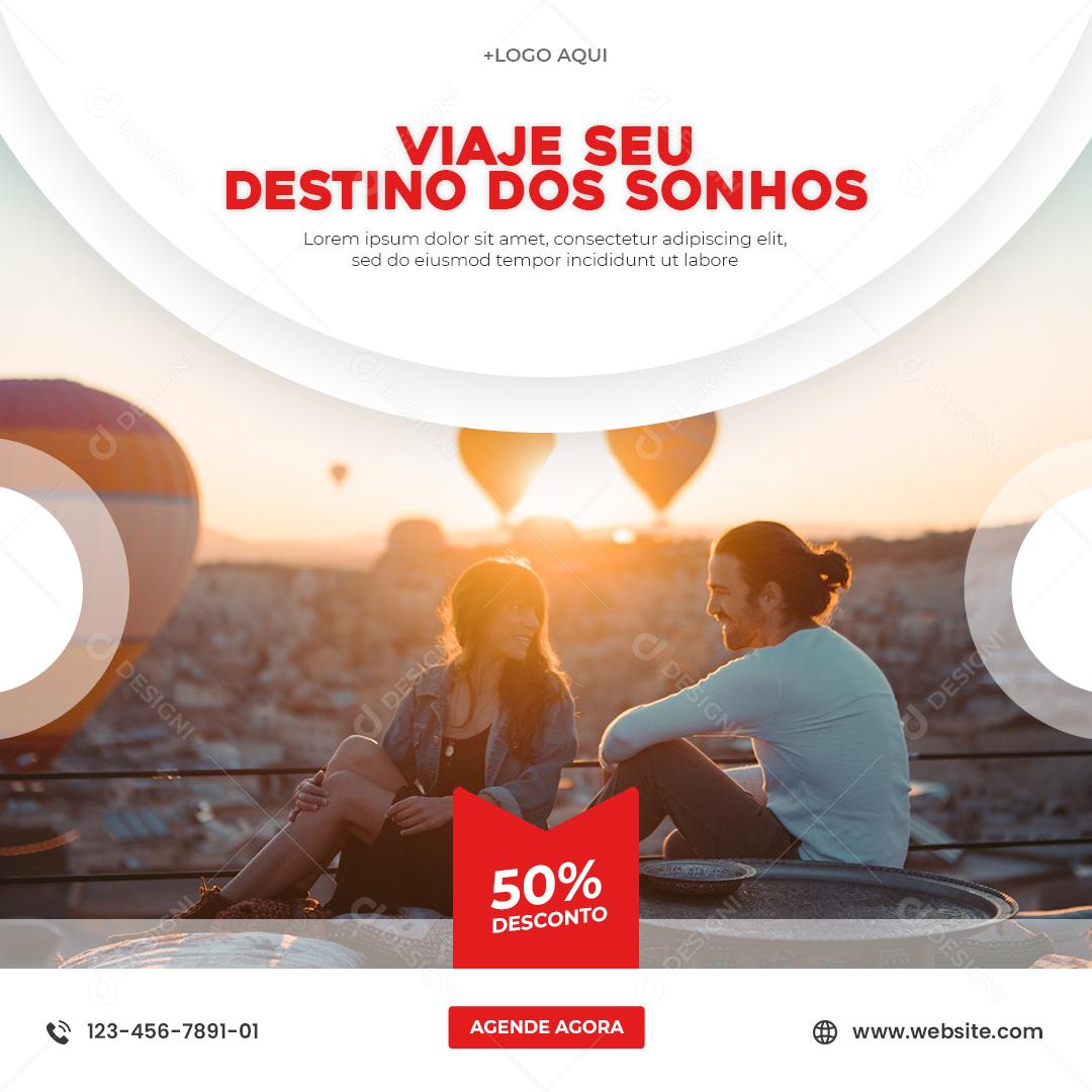 Social Media Viaje seu Destino dos Sonhos 50% Desconto Viagem PSD Editável