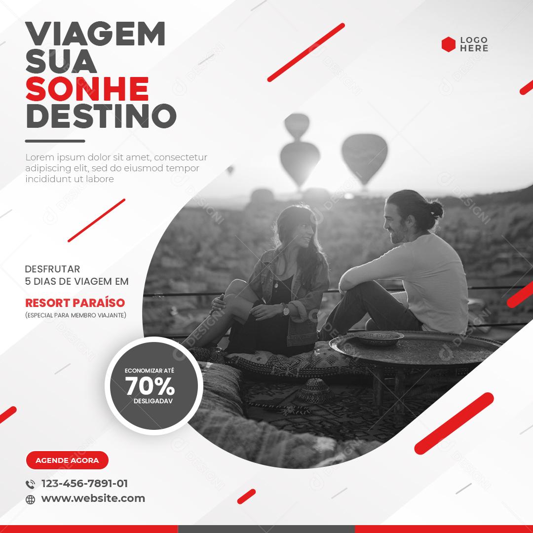 Social Media Viagem sua Sonhe Destino Economize até 70% PSD Editável
