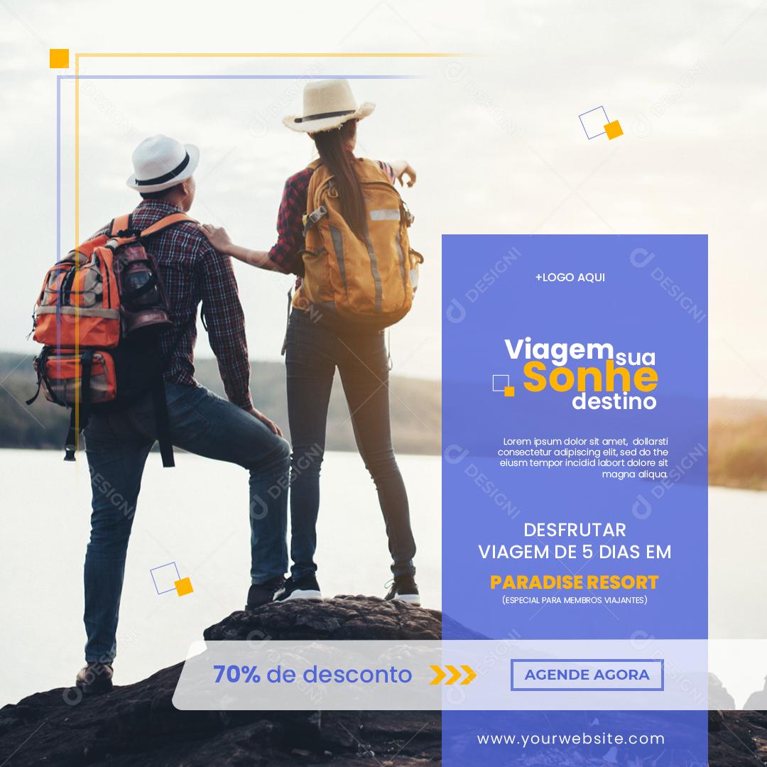 Social Media Sua Viagem Sonhe Destino Desfruta 5 Dias em Resort PSD Editável