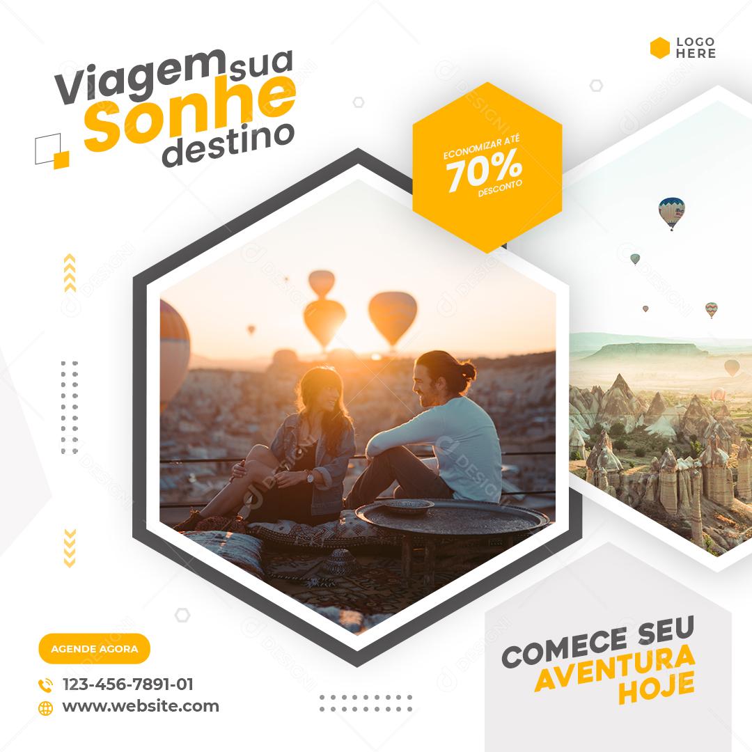 Social Media Sua Viagem sonho Destino Economize até 70% Desconto PSD Editável
