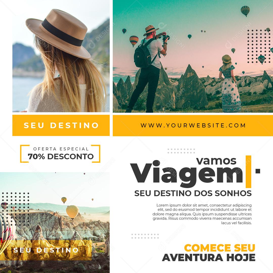 Social Media Seu destino Vamos Viagem PSD Editável